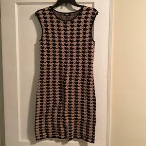 Camel and black houndstooth sweater dress